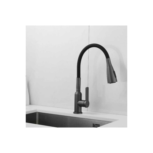 Смеситель для кухни Shevanik S843T-3 с гибким изливом, с лейкой, оружейная сталь