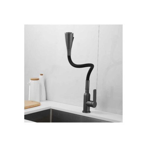 Смеситель для кухни Shevanik S843T-3 с гибким изливом, с лейкой, оружейная сталь