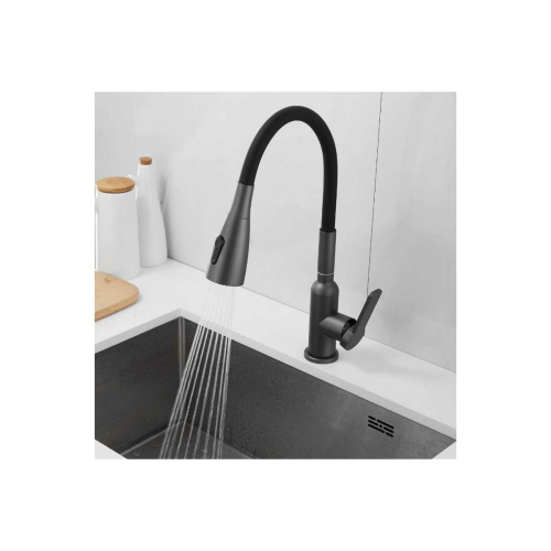 Смеситель для кухни Shevanik S843T-3 с гибким изливом, с лейкой, оружейная сталь