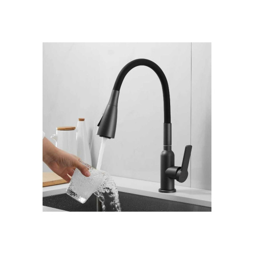 Смеситель для кухни Shevanik S843T-3 с гибким изливом, с лейкой, оружейная сталь