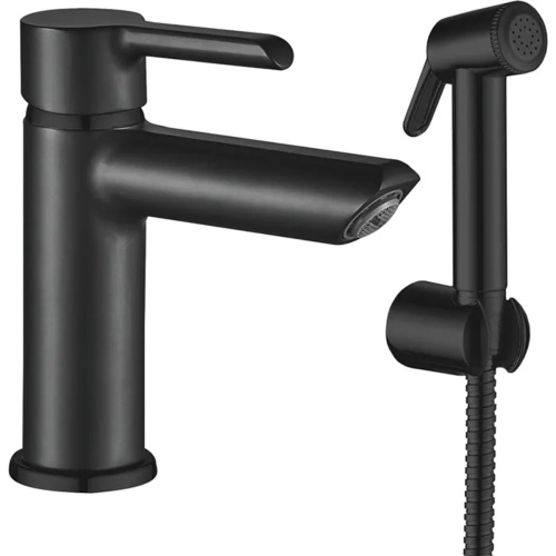 Смеситель для раковины Shevanik S6071H гигиеническим душем, черный/хром