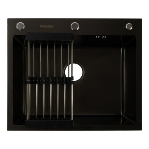 Мойка для кухни врезная Dikalan KN605008 графит из нержавеющей стали, 60*50 см с сифоном, каландером, дозатором