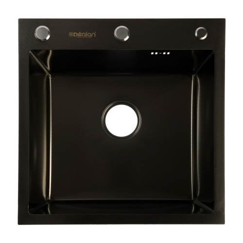 Мойка для кухни врезная Dikalan KN505008 графит из нержавеющей стали, 50*50 см с сифоном, каландером, дозатором