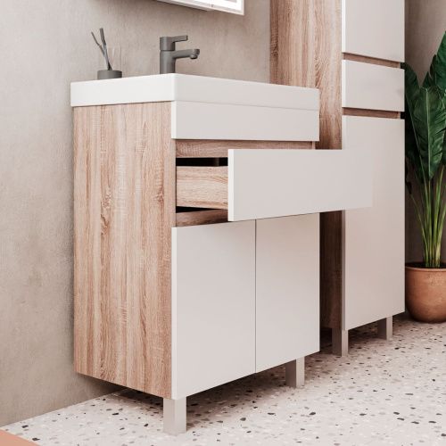 Тумба для ванны напольная Conty 60.2D.1Y tnCNT60.2D.1Y-01 2 двери, 1 ящик с раковиной Lake 60