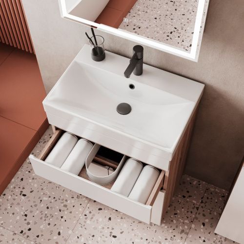 Тумба для ванны напольная Conty 60.2D.1Y tnCNT60.2D.1Y-01 2 двери, 1 ящик с раковиной Lake 60