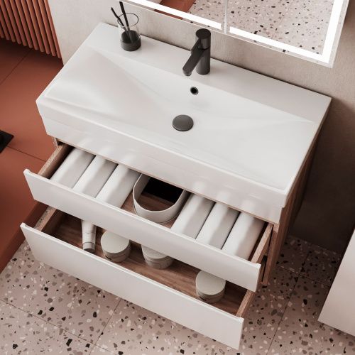 Тумба для ванны подвесная Conty 80.2Y tpCNT80.2Y-01 2 ящика с раковиной Lake 80