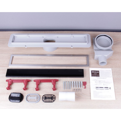 Желоб водоотводящий 500х70 мм TIM ZSt.1131.5002 Evolux Glass, с двухсторонней решеткой, черное глянцевое стекло, вращения 360° (1/4)