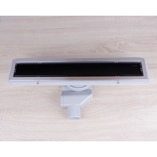 Желоб водоотводящий 500х70 мм TIM ZSt.1131.5002 Evolux Glass, с двухсторонней решеткой, черное глянцевое стекло, вращения 360° (1/4)