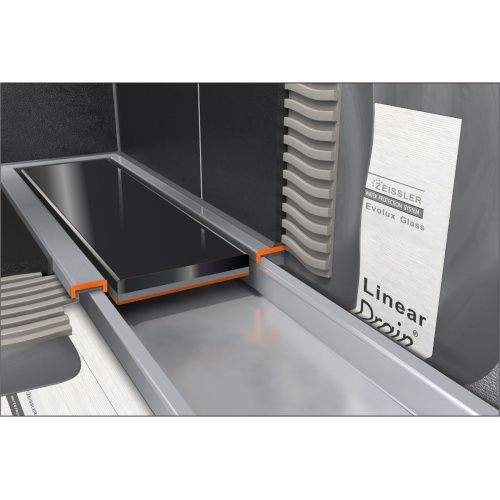 Желоб водоотводящий 700х70 мм TIM ZSt.1131.7002 Evolux Glass, с двухсторонней решеткой, черное глянцевое стекло, вращения 360° (1/4)