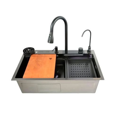 Мойка для кухни многофункциональная Dikalan KJ754508 черная из нержавеющей стали, 75*46 см  с LED-дисплеем