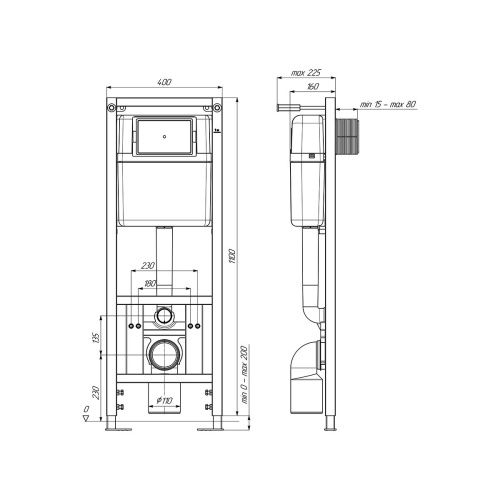 Инсталляция АНИ Пласт WCP4140A  подключение  1/2 , с белой кнопкой WP1400,  1300х400х225 мм