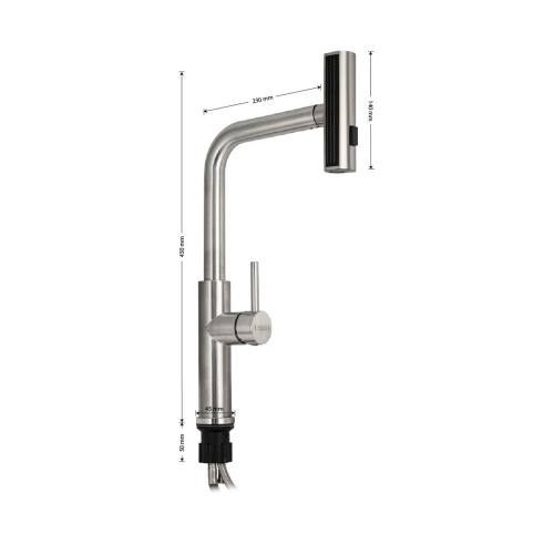 Смеситель для кухни MAGNUS 9131, с поворотной вытяжной лейкой, из нержавеющей стали