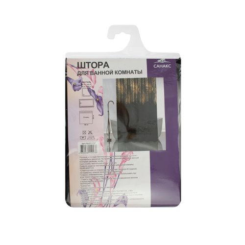 Штора для ванной Санакс 01-107 Золотые перья на черном 180х180 мм без колец