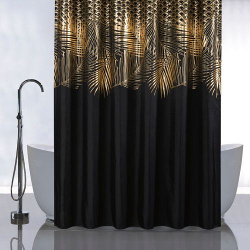 Штора для ванной Санакс 01-107 Золотые перья на черном 180х180 мм без колец