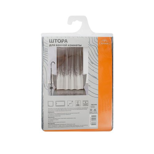 Штора для ванной Санакс 05-01 с рельефным теснением Графитовый переход 180х180 мм без колец