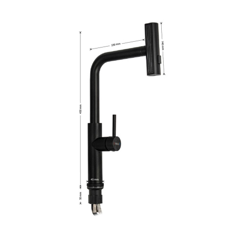 Смеситель для кухни MAGNUS 9132 Черный, с поворотной вытяжной лейкой, из нержавеющей стали