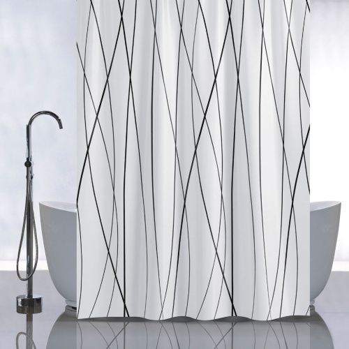 Штора для ванной Санакс 01-96 Черные линии на белом фоне 180х180 мм без колец