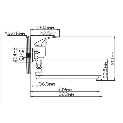 Смеситель для ванны Эверест B21-040 длинный излив
