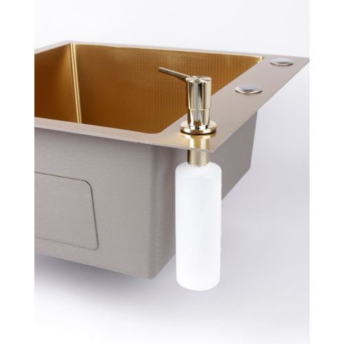 Мойка для кухни врезная Dikalan KN505012 золотая из нержавеющей стали, 50*50 см с сифоном, каландером, дозатором