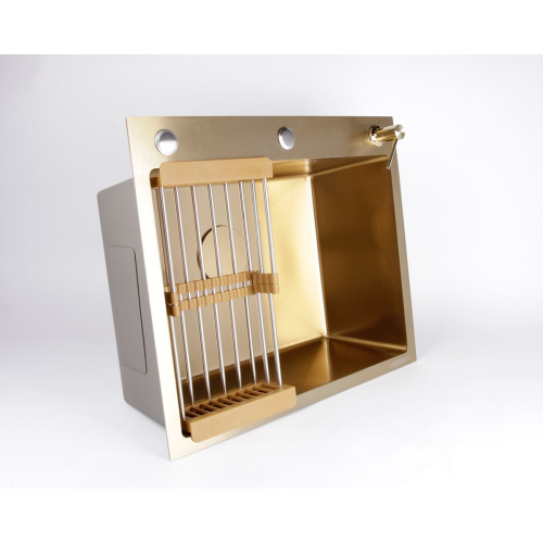 Мойка для кухни врезная Dikalan KN605012 золотая из нержавеющей стали, 60*50 см с сифоном, каландером