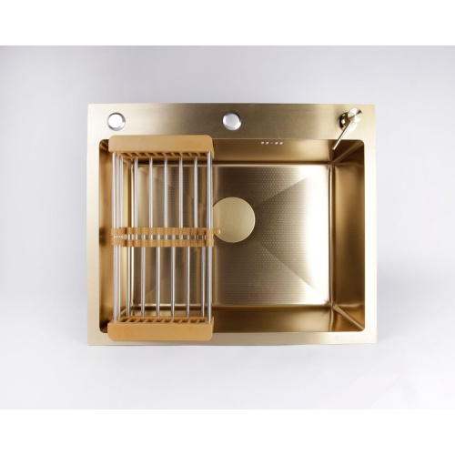 Мойка для кухни врезная Dikalan KN605012 золотая из нержавеющей стали, 60*50 см с сифоном, каландером
