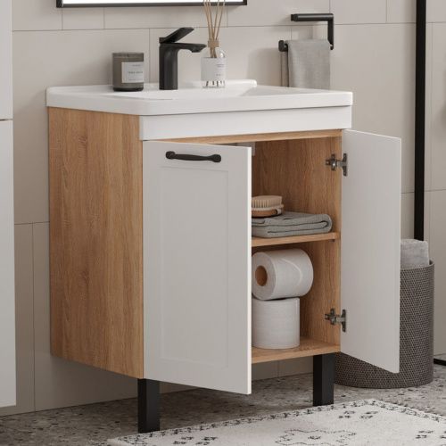 Тумба напольная EQUIL Lago 60.2D tnLAGO60.2D-04 пленка ПВХ матовая с раковиной Миранда 60