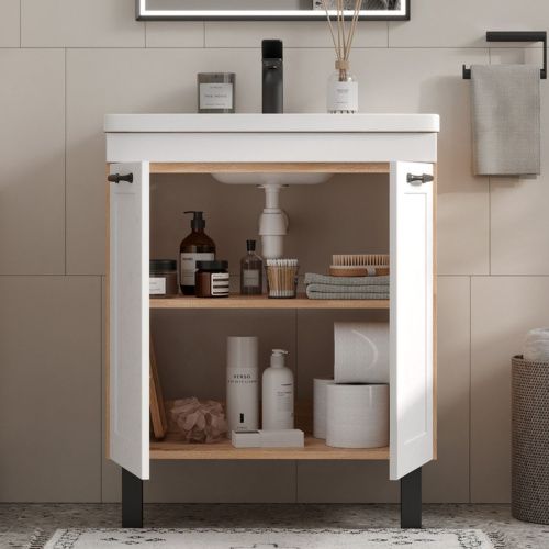 Тумба напольная EQUIL Lago 60.2D tnLAGO60.2D-04 пленка ПВХ матовая с раковиной Миранда 60