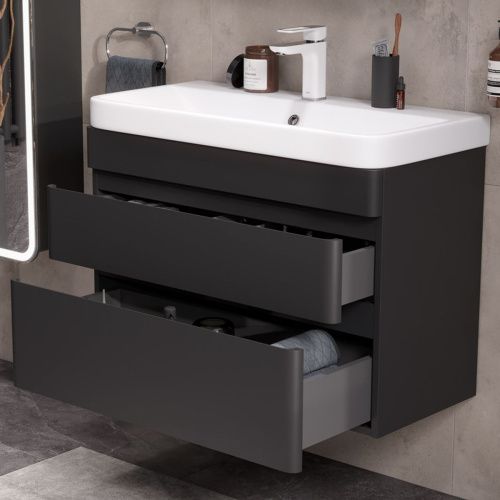 Тумба подвесная Eltoro 80.2Y tpELTR80.2Y-03 Пленка Soft touch 2 ящика с раковиной Nice 80 9595-80