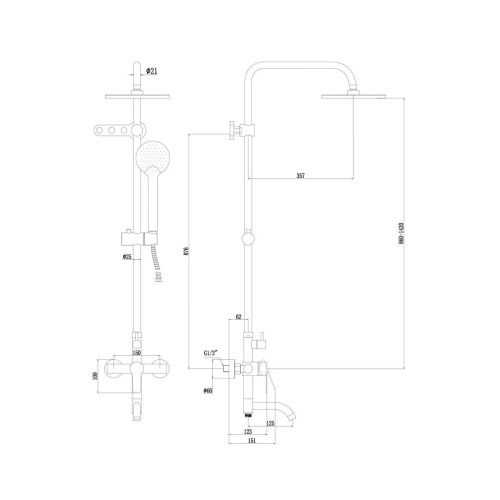 Душевая стойка Fmark FS8246H со смесителем, лейкой и тропическим душем, черный