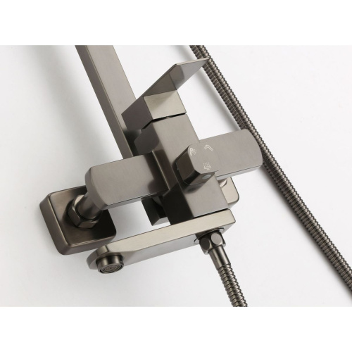 Душевая стойка Fmark FS8145Q со смесителем, лейкой и тропическим душем, графит