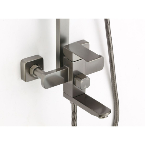 Душевая стойка Fmark FS8145Q со смесителем, лейкой и тропическим душем, графит