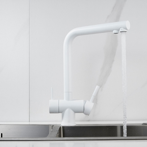 Смеситель для кухни Shevanik S468C с подключением фильтра питьевой воды, SUS304, белый