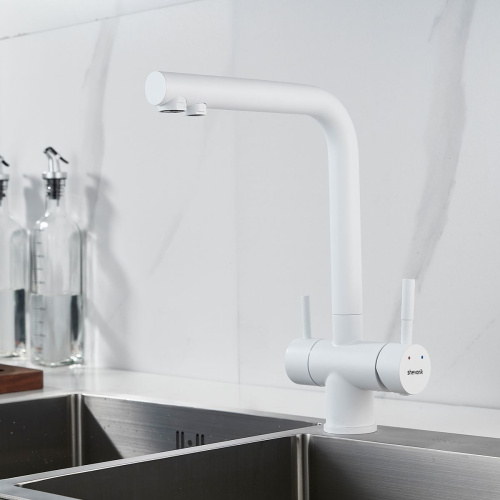 Смеситель для кухни Shevanik S468C с подключением фильтра питьевой воды, SUS304, белый