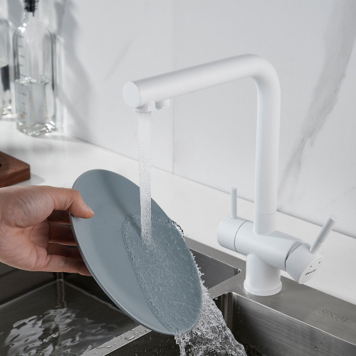 Смеситель для кухни Shevanik S468C с подключением фильтра питьевой воды, SUS304, белый