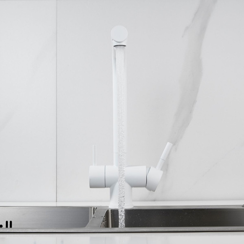 Смеситель для кухни Shevanik S468C с подключением фильтра питьевой воды, SUS304, белый