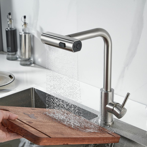 Смеситель для кухни Shevanik S263L  вытяжной излив, сатин