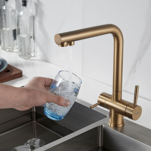 Смеситель для кухни Shevanik S468G с подключением фильтра питьевой воды, SUS304, золото