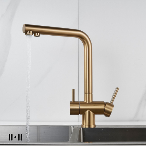Смеситель для кухни Shevanik S468G с подключением фильтра питьевой воды, SUS304, золото