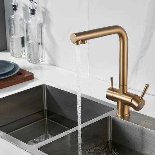 Смеситель для кухни Shevanik S468G с подключением фильтра питьевой воды, SUS304, золото