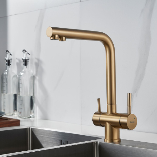 Смеситель для кухни Shevanik S468G с подключением фильтра питьевой воды, SUS304, золото