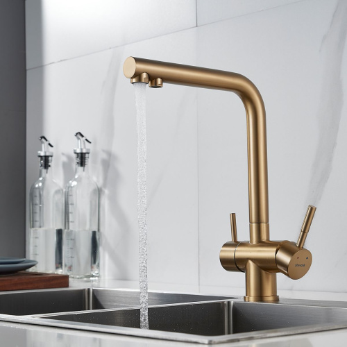 Смеситель для кухни Shevanik S468G с подключением фильтра питьевой воды, SUS304, золото
