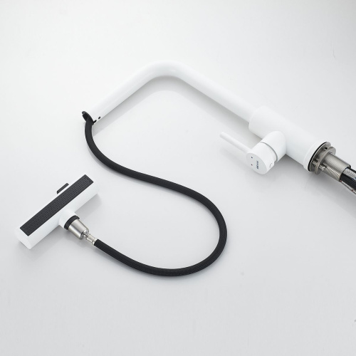 Смеситель для кухни Shevanik S263C вытяжной излив, белый