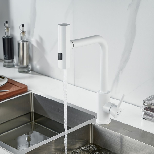 Смеситель для кухни Shevanik S263C вытяжной излив, белый