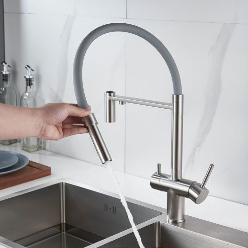 Смеситель для кухни Shevanik S178L с подключением фильтра питьевой воды, сатин