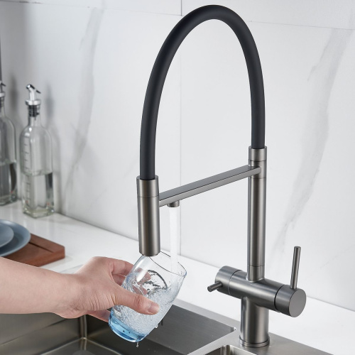 Смеситель для кухни Shevanik S178T с подключением фильтра питьевой воды, оружейная сталь