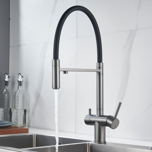 Смеситель для кухни Shevanik S178T с подключением фильтра питьевой воды, оружейная сталь