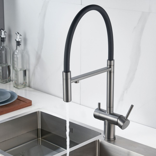 Смеситель для кухни Shevanik S178T с подключением фильтра питьевой воды, оружейная сталь