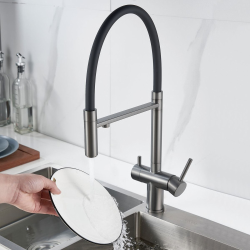 Смеситель для кухни Shevanik S178T с подключением фильтра питьевой воды, оружейная сталь