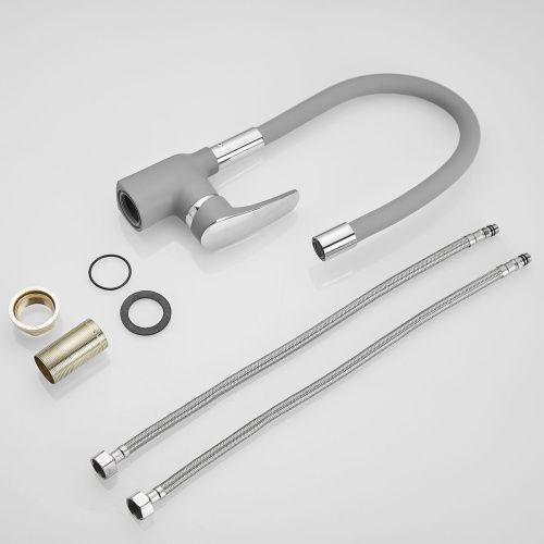 Смеситель для кухни Shevanik S443-9 с гибким изливом, серый