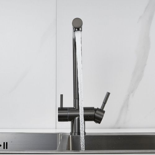Смеситель для кухни Shevanik S468T с подключением фильтра питьевой воды, SUS304, оружейная сталь